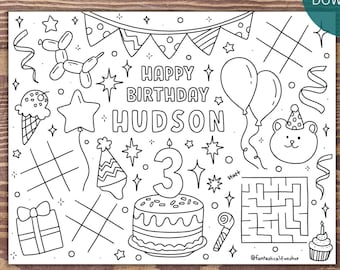 Personalized Birthday Coloring Placemat: Printable Party Activity (Digital Download)