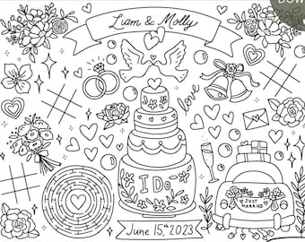 Personalized Wedding Coloring Placemat: Children's Activity (Digital Download)