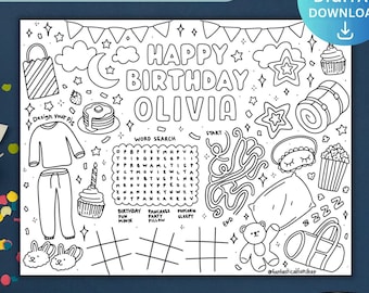Personalized Pajama Party Coloring Page: Printable Birthday Activity (Digital Download)