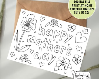 mother's day card from child, colorable card, print and color card, PRINTABLE coloring card, includes 2 sizes, digital INSTANT DOWNLOAD