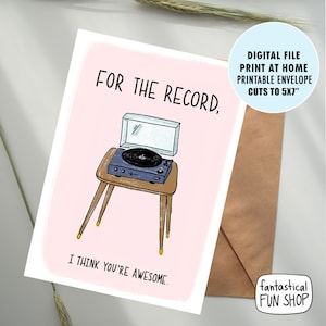 Cartão de Dia dos Namorados PARA IMPRIMIR, Você é incrível, Tema musical, Cartão de incentivo, Cartão de amigo, Cartão de toca-discos, DOWNLOAD INSTANTÂNEO 5x7