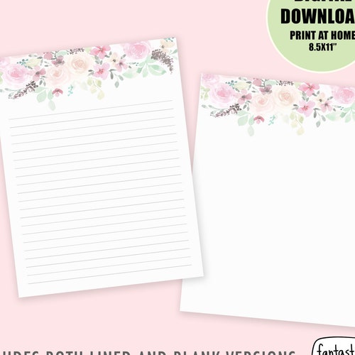 PRINTABLE Floral Stationary Pastel Flowers Lined Paper - Etsy