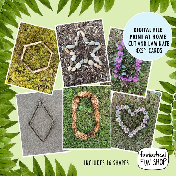 printable shapes by nature flashcards, natural forest shapes for classroom, for school, for homeschool, forest school INSTANT DOWNLOAD pdf