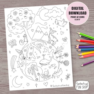 Page à colorier du jour de la Terre imprimable, activité dans la nature, coloriage de la planète Terre pour les enfants, terre mère, école de la forêt, TÉLÉCHARGEMENT IMMÉDIAT 8,5 x 11 pouces