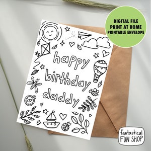 Druckbare Geburtstagskarte für Papa von Kind, Druck zu Hause und Farbe, ausmalbare Karte von Sohn oder Tochter, 5x7 INSTANT DOWNLOAD, Papa Karte