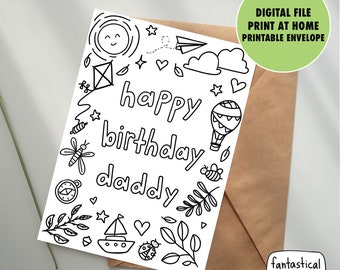 Colorable Birthday Card for Dad: 5x7 Printable Card (Digital Download)