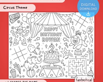 Personalized Circus Birthday Coloring Placemat: Printable Party Activity (Digital Download)