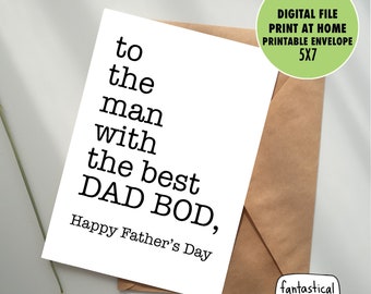 husband father's day card, PRINTABLE card for husband from wife, dad bod fathers day card, DIGITAL instant download