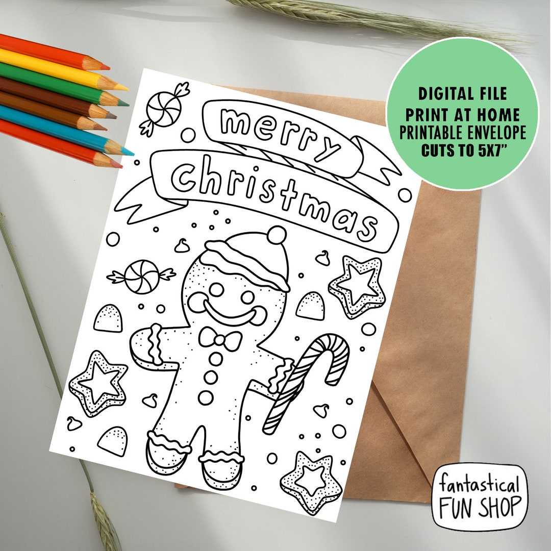 PRINTABLE Kids Christmas Card to Color Children's - Etsy