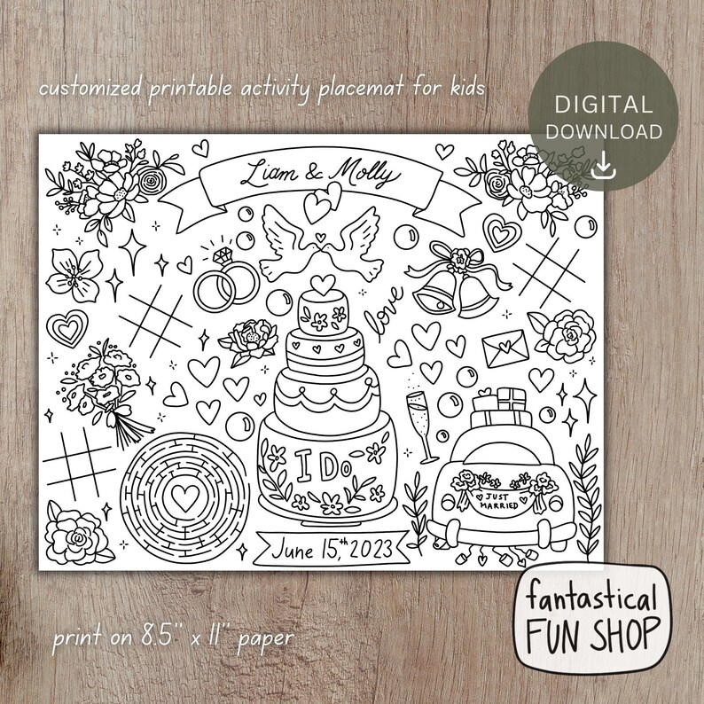 PRINTABLE Wedding Activity Placemat Custom Personalized Etsy