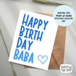 Carte d'anniversaire PRINTABLE BABA, joyeux anniversaire baba, carte grecque, carte persane, carte indienne, téléchargement instantané, enveloppe imprimable 5x7