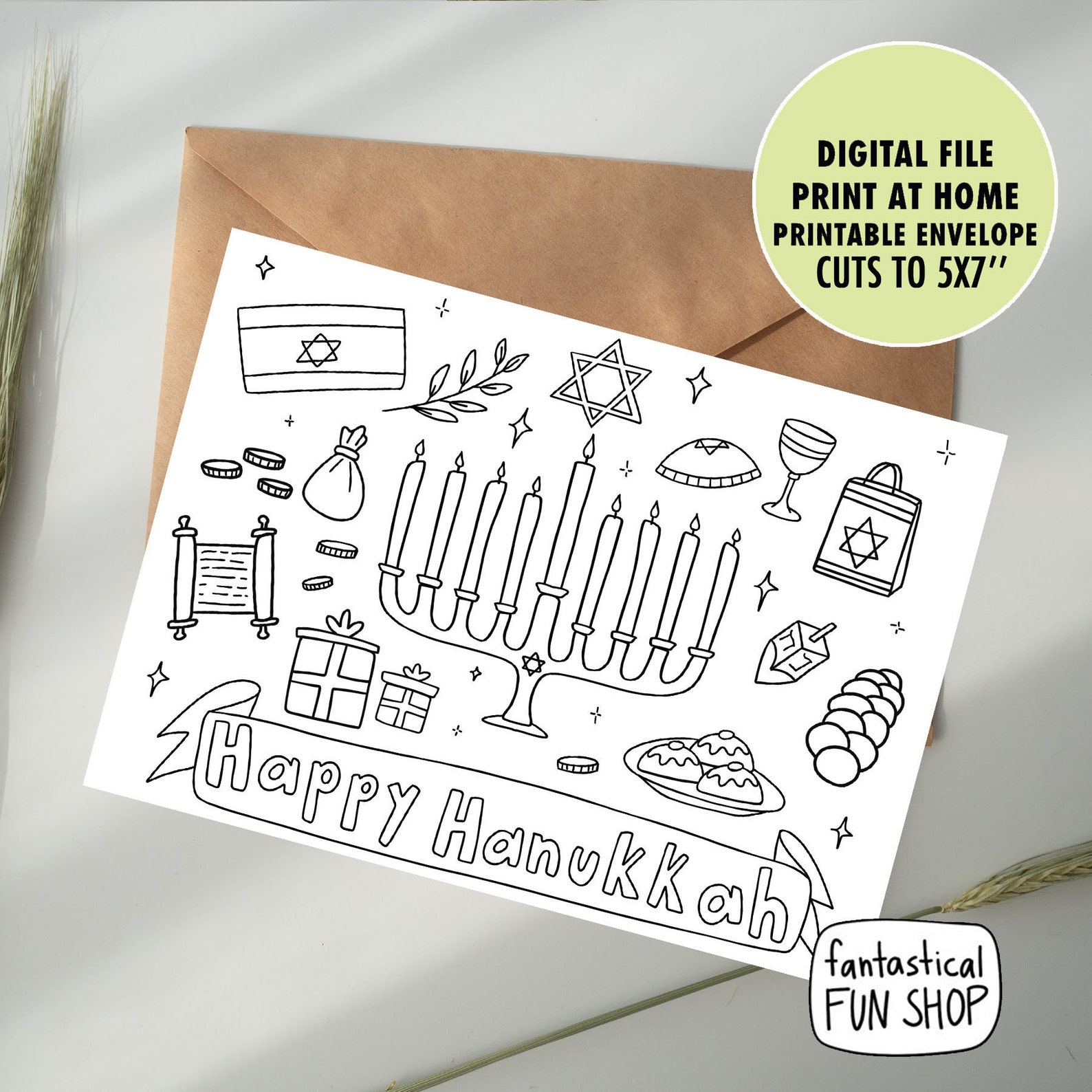 PRINTABLE Hanukkah Card to Color Colorable Card Kids Happy - Etsy