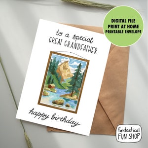 tarjeta de cumpleaños del bisabuelo IMPRIMIBLE, cumpleaños del bisabuelo, tarjeta al aire libre, tarjeta de pintura, naturaleza, tarjeta del parque nacional, tarjeta de aventura