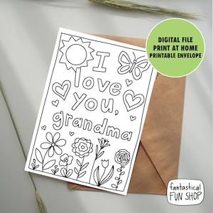 Ich liebe dich Oma Karte, Oma Karte, Ausmalkarte für Kinder, ich vermisse dich Oma, Karte vom Enkelkind, Großeltern Karte, PRINTABLE