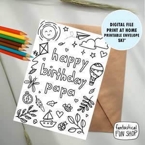Papa Geburtstagskarte von Enkelkind, COLORABLE pa pa Karte von Enkelin, von Enkel, DRUCKBARE Karte für Papa, Ausmalkarte, 5x7