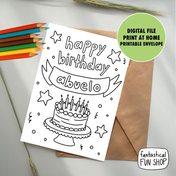 abuelo birthday card from child printable colorable card from etsy denmark