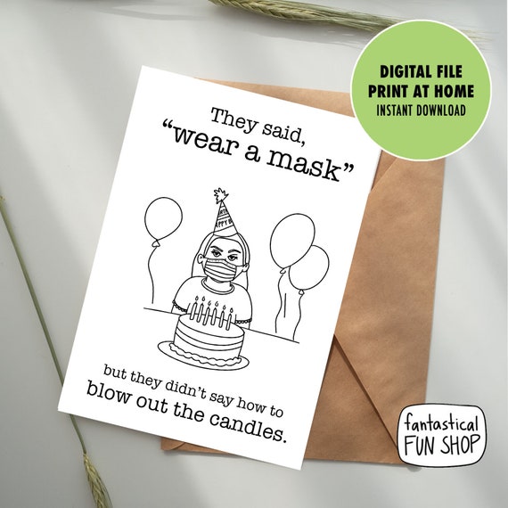 Printable quarantine birthday card for girl funny isolation | Etsy