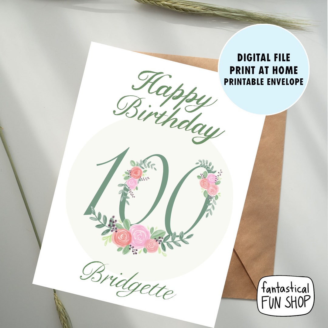 100th Birthday Card, Personalized PRINTABLE Elderly Birthday Card With ...