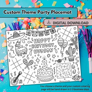 Custom Birthday Placemat Coloring Page: Personalized Party Theme (Digital Download