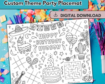 Benutzerdefinierte Geburtstags-Tischset Malseite: Personalisiertes Party-Thema (Digitaler Download
