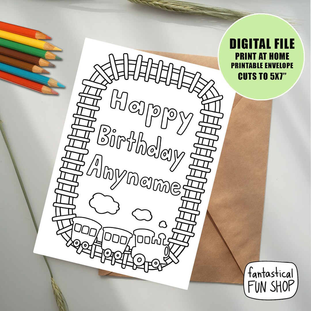 Kids Colorable Birthday Card From Child, Train Birthday Card From Kid, PRINTABLE Little Boy Card ...