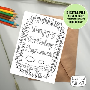 tarjeta de cumpleaños para colorear para niños del niño, tarjeta de cumpleaños del tren del niño, tarjeta de niño IMPRIMIBLE, tarjeta para colorear, DESCARGA INSTANTE 5x7