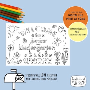Cartão postal do jardim de infância júnior para alunos do professor IMPRIMÍVEL, cartão postal de volta às aulas, bem-vindo à escola 4x7 '' DOWNLOAD INSTANTÂNEO