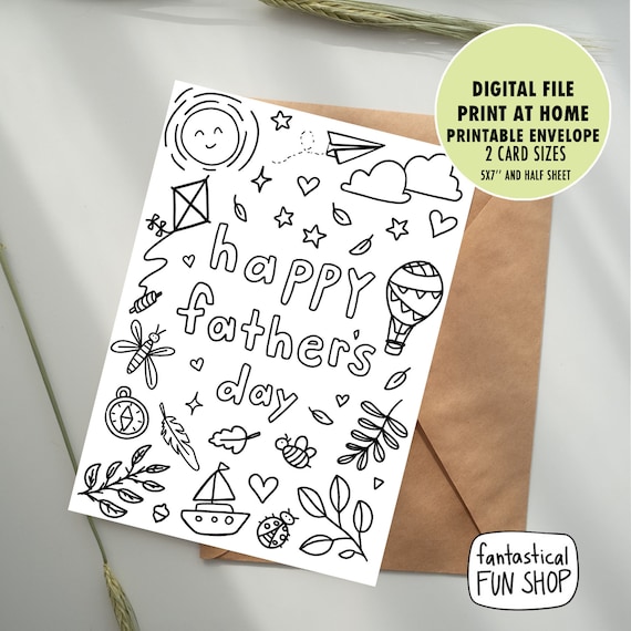PRINTABLE father's day card from child, colorable father's day card from son, daughter, kids coloring card for dad, INSTANT digital download
