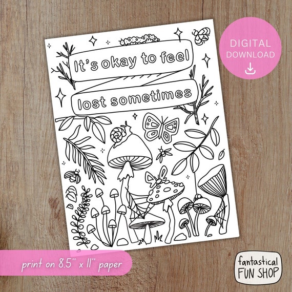 Mindfulness Mushroom Coloring Page: Self-Care Art Therapy (Digital Download)