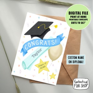 Carte de graduation IMPRIMABLE avec nom personnalisé, classe de 2023, félicitations, carte de graduation de félicitations, carte personnalisée, TÉLÉCHARGEMENT numérique