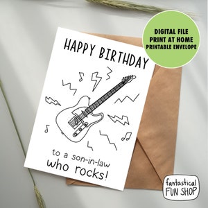 printable son in law birthday card guitar card rock music etsy