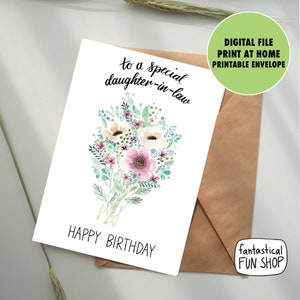 nuora stampabile biglietto d'auguri bouquet di fiori dipinto a mano acquerello, carta DIGITAL DOWNLOAD 5x7 con file di busta, facile e veloce