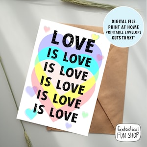 el amor es tarjeta de amor, tarjeta LGBTQ, tarjeta del mes del orgullo, tarjeta de amor, tarjeta de matrimonio, tarjeta de boda, IMPRIMIBLE, tarjeta digital instantánea DESCARGAR 5x7''