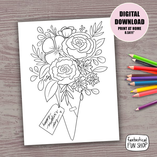 mother's day coloring page, bouquet of flowers mothers day coloring sheet, adult coloring, colouring, PRINTABLE, DIGITAL DOWNLOAD 8.5x11''