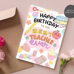 Tarjeta de cumpleaños para maestros IMPRIMIBLE, tarjeta de feliz cumpleaños para maestros de un estudiante, tarjeta para niños para maestros de escuela, archivo digital, DESCARGA INSTANTÁNEA