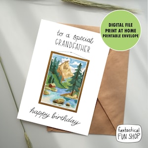 Carte d'anniversaire imprimable grand-père, grand-père nature peinture carte de paysage antique, 5 x 7 A7 INSTANT DOWNLOAD carte, dessiné à la main, manuscrite