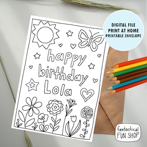 Lola birthday card from grandchild, COLORABLE card from granddaughter, from grandson, PRINTABLE card for grandma, coloring card 5x7
