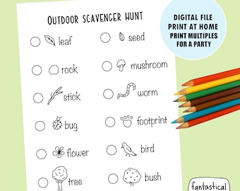 Outdoor Scavenger Hunt for Kids: Printable Coloring Activity (Digital Download)