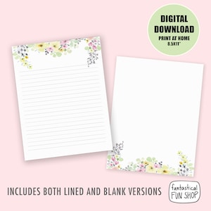 papelería de primavera con flores amarillas y rosas, papel forrado imprimible, papelería floral de flores de acuarela, papel tamaño carta imprimible