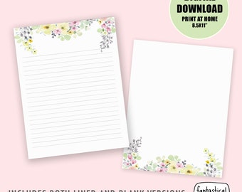 Watercolor Floral Stationery: Printable Lined Paper (Digital Download)