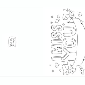 I Miss You Card PRINTABLE Kids Card to Color, Kid Activity, Kids Craft ...