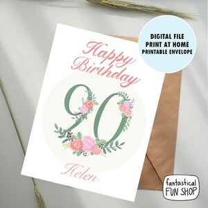 Carte du 90e anniversaire, carte d'anniversaire personnalisée imprimable pour personnes âgées avec nom, joyeux 90e anniversaire, carte de 90 ans, carte de téléchargement numérique