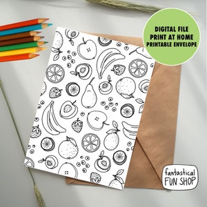 Carta bianca STAMPABILE FRUTTA PATTERN carta fruttata da colorare, carta colorabile frutta, carta per bambini, colorazione per adulti download immediato pdf jpeg 5x7 A7