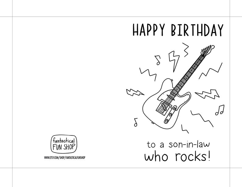 printable son in law birthday card guitar card rock music etsy