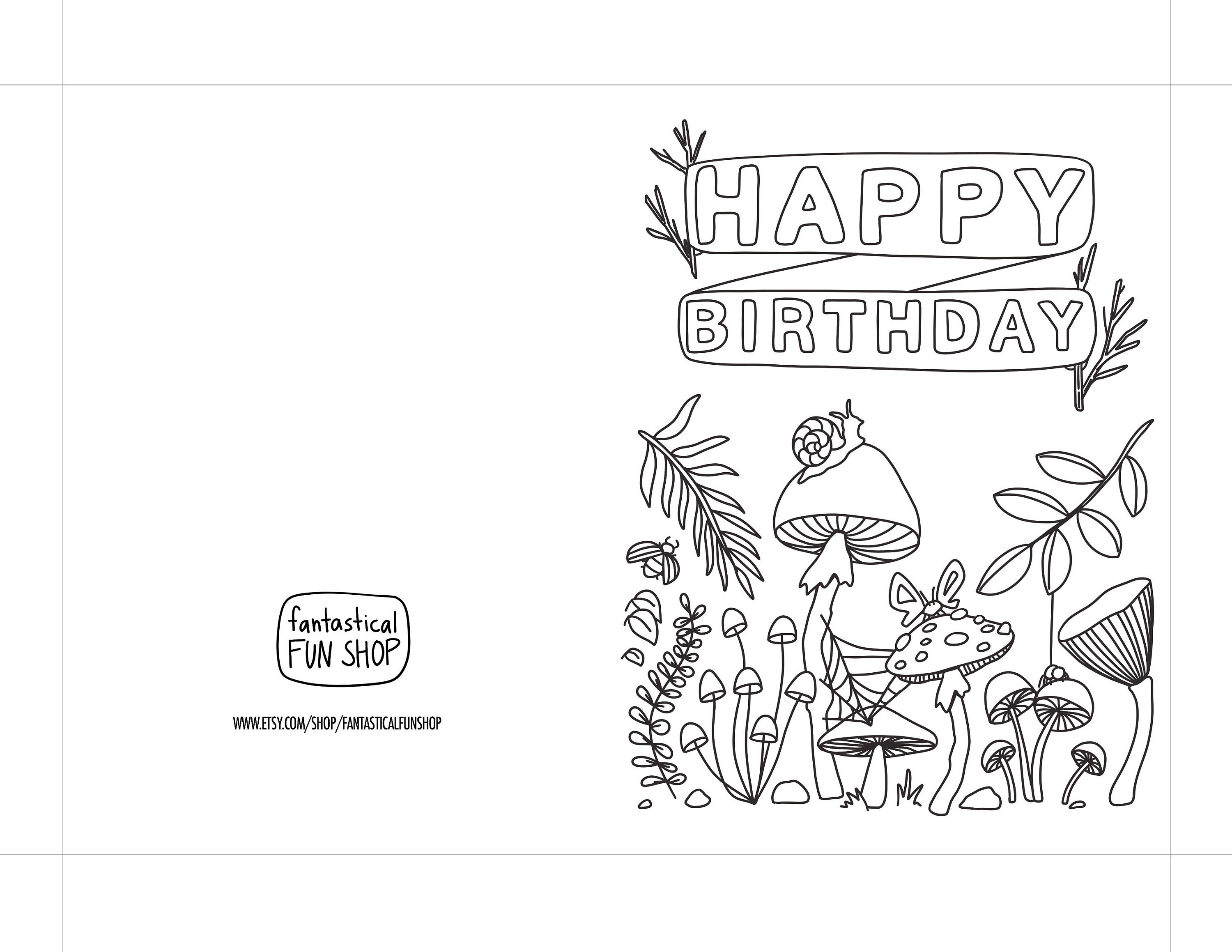 COLORABLE Birthday Card From Child Happy Birthday Forest | Etsy