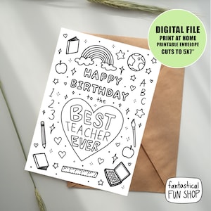 Gelukkige verjaardag leraar kaart, kleurbare verjaardagskaart voor leraar, verjaardagskaart van student, afdrukbare kaart voor leraar, digitale DOWNLOAD
