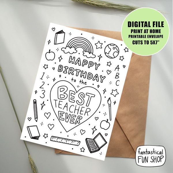 Happy Birthday Teacher Card, Colorable Birthday Card for Teacher, Birthday Card From Student, PRINTABLE Card for Teacher, DIGITAL DOWNLOAD