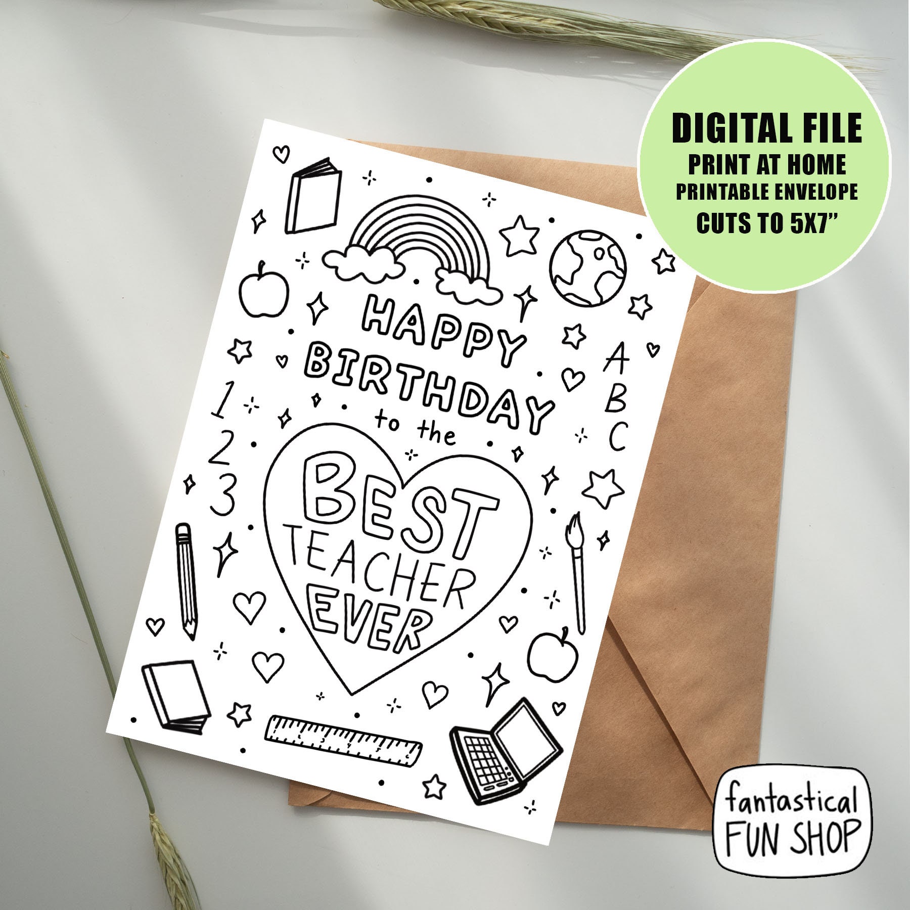buy happy birthday teacher card, colorable birthday card for