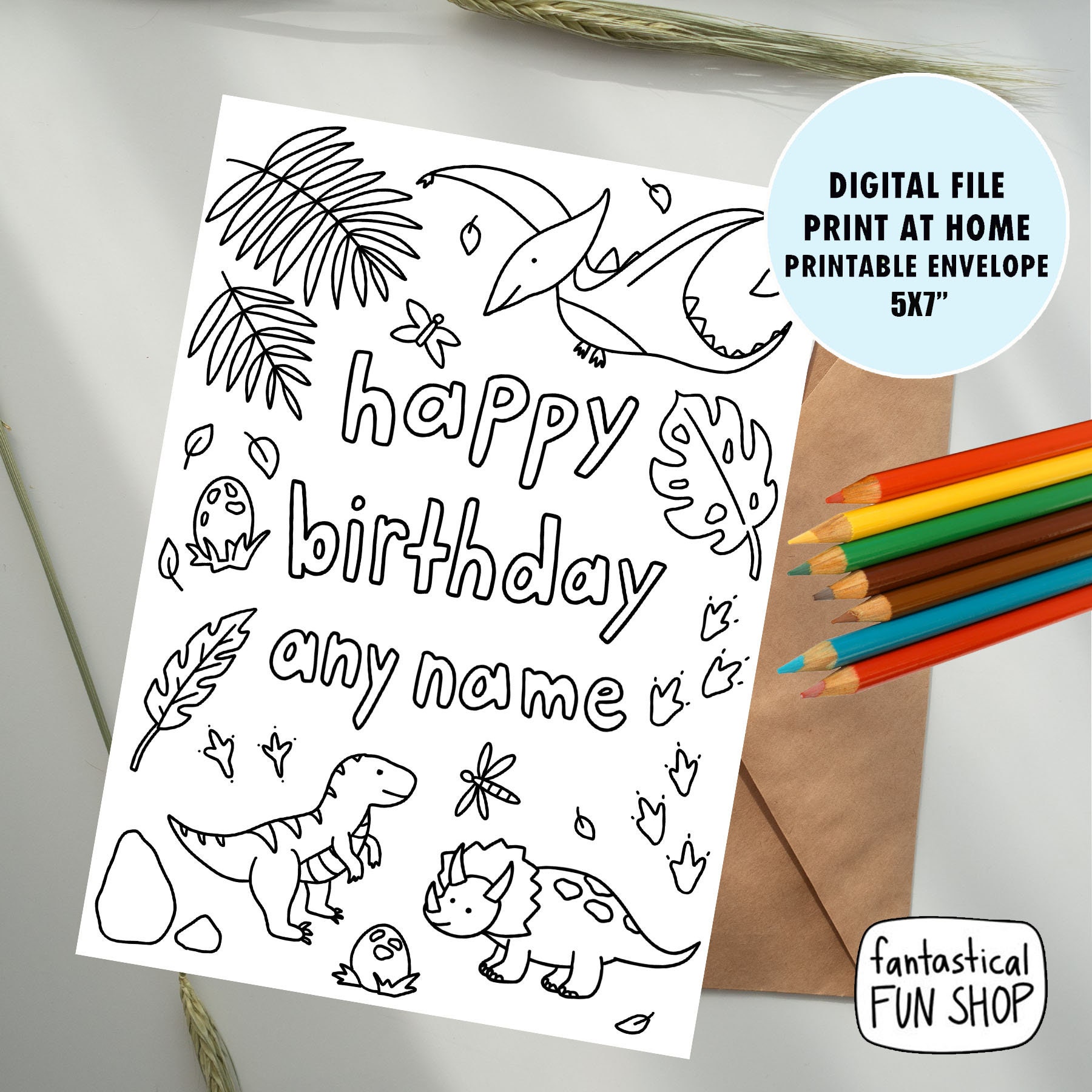 Custom Name Colorable Birthday Card From Child Dinosaur Etsy Singapore