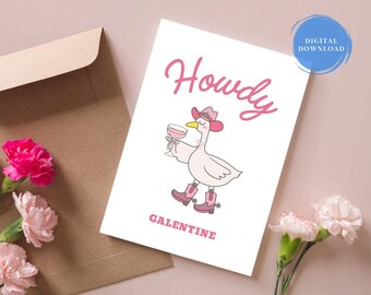 Galentines Day Card, Howdy Cowgirl Silly Goose Valentine's Day Card, PRINTABLE Funny Galentine, Instant DIGITAL DOWNLOAD